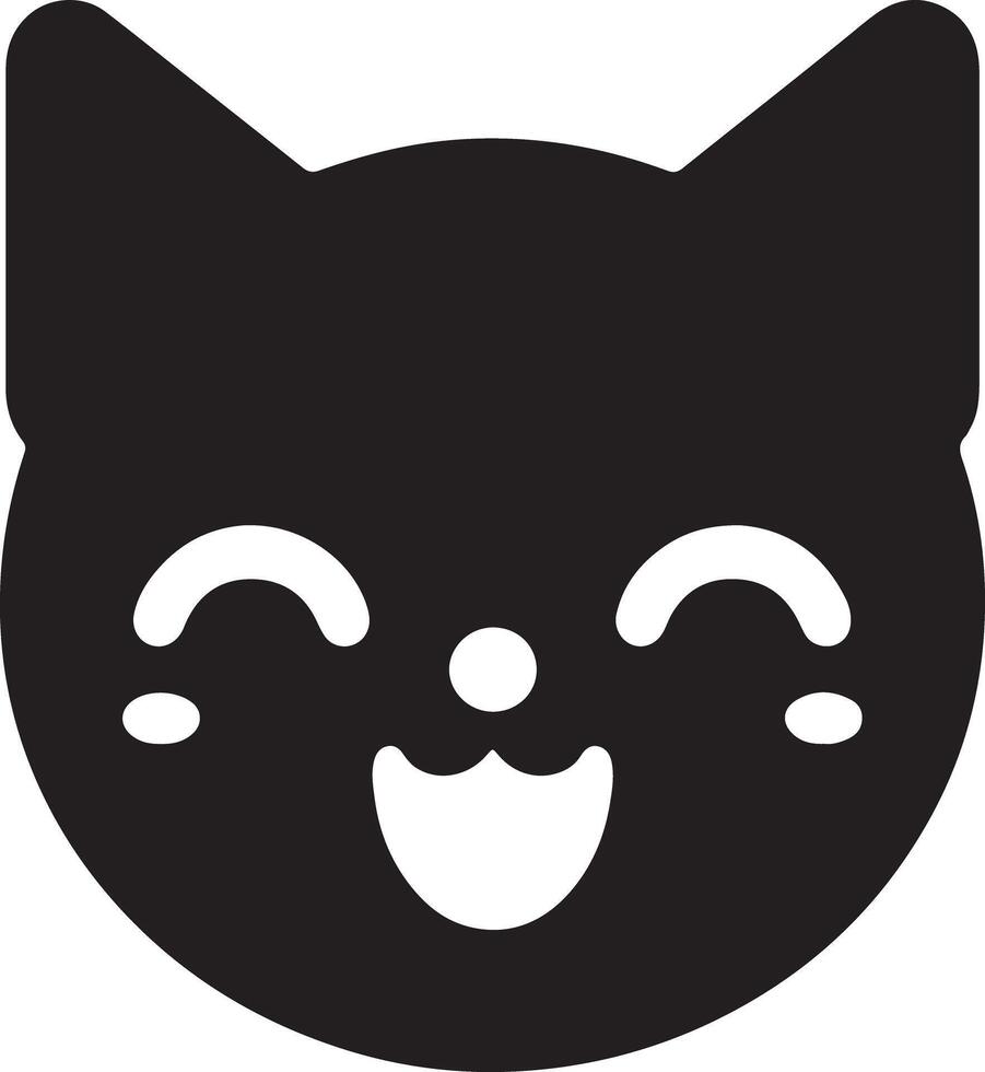 A black cat face with a happy expression on a white background in a simple style vector