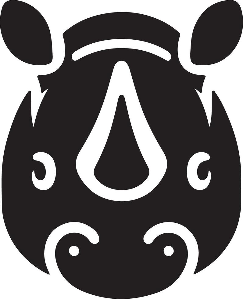 A simple black and white graphic of a rhino head with decorative swirl elements vector