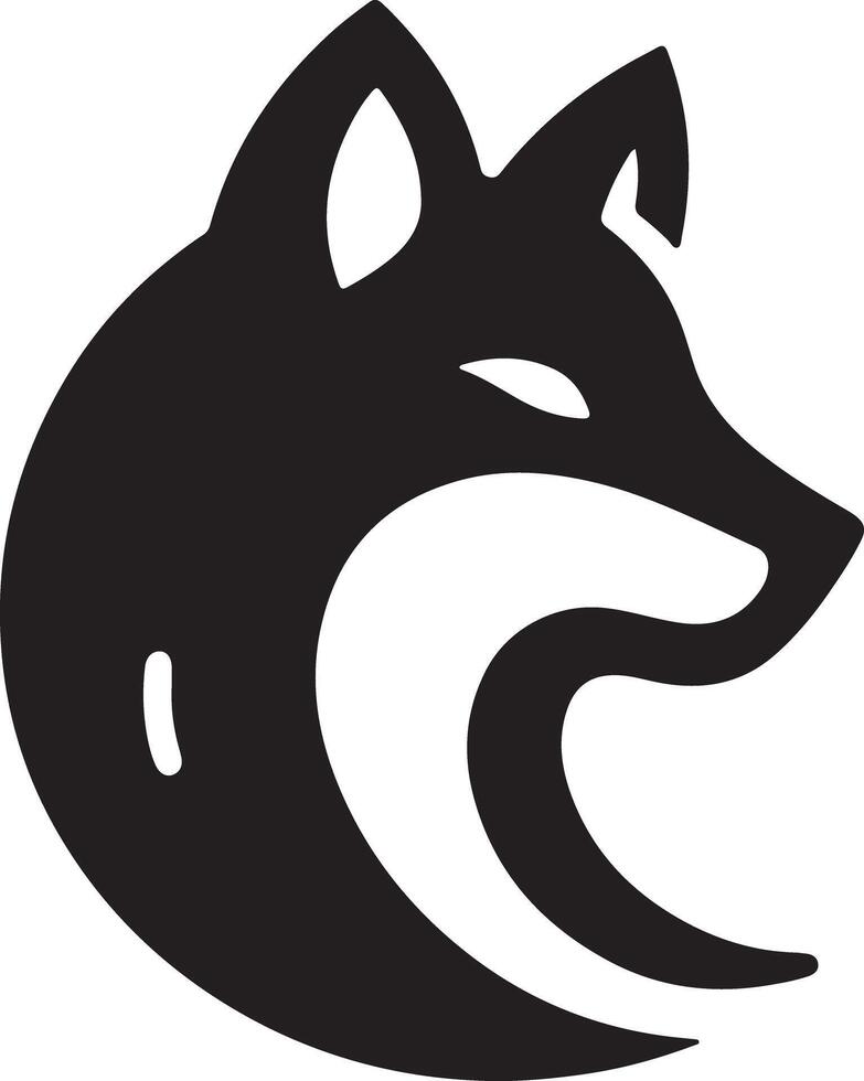 A stylized black fox head logo with a crescent shape on a white background design vector