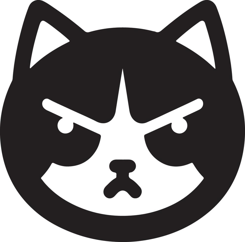 A cartoon image of a black and white grumpy cat with an angry expression on its face vector