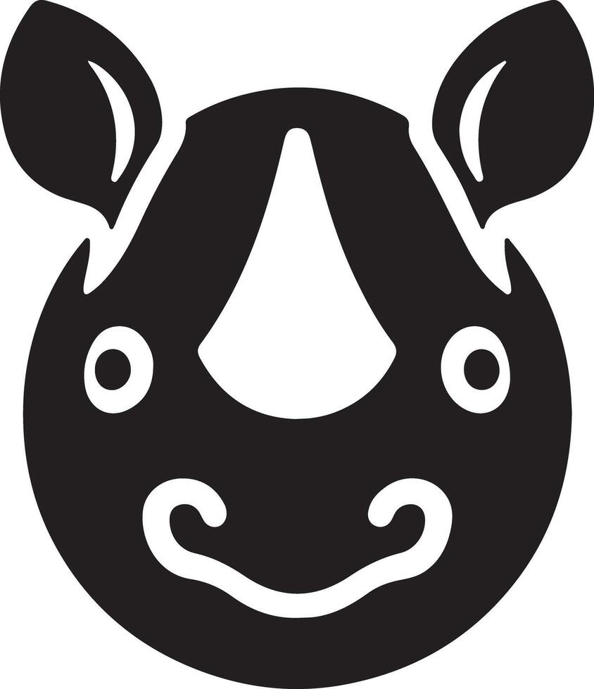 A stylized black and white rhino face with a smile and small ears on a white background vector