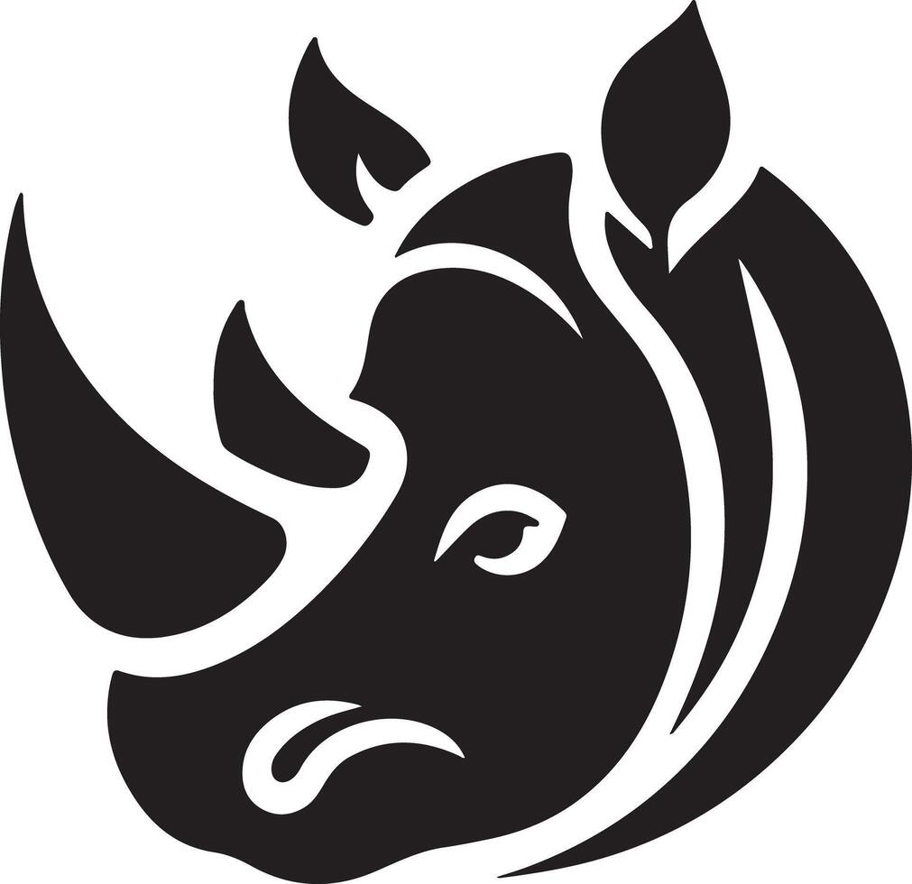 A stylized black and white rhino head with a prominent horn and detailed features vector