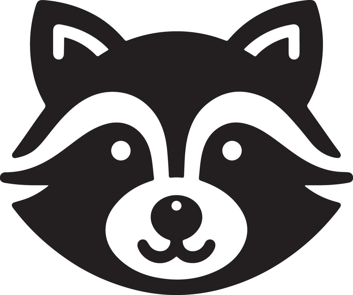 A stylized black and white illustration of a raccoon face on a white background vector