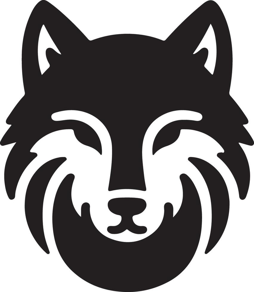 A minimalist black and white illustration of a wolf head with stylized features vector