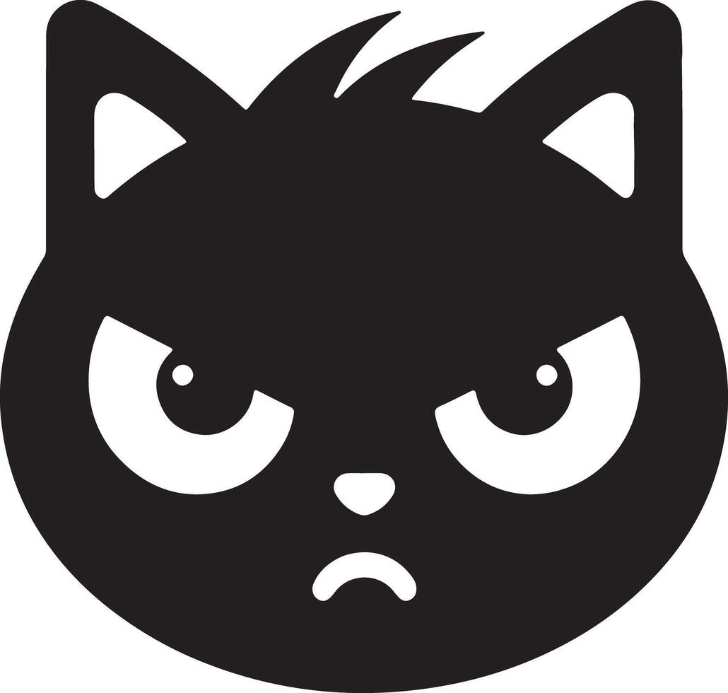 A simple black and white illustration of an angry cat with a scowling expression vector