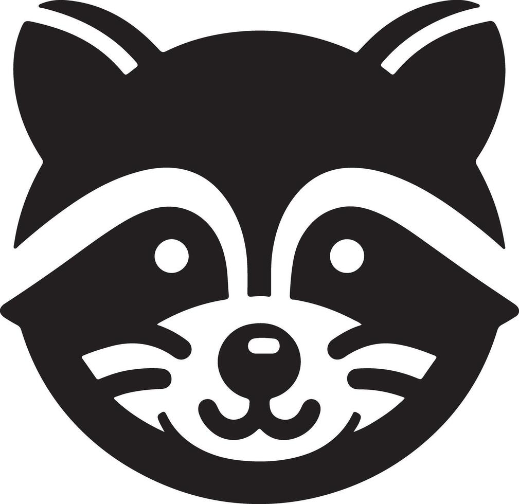 A stylized black and white raccoon face with a smiling expression on a white backdrop vector