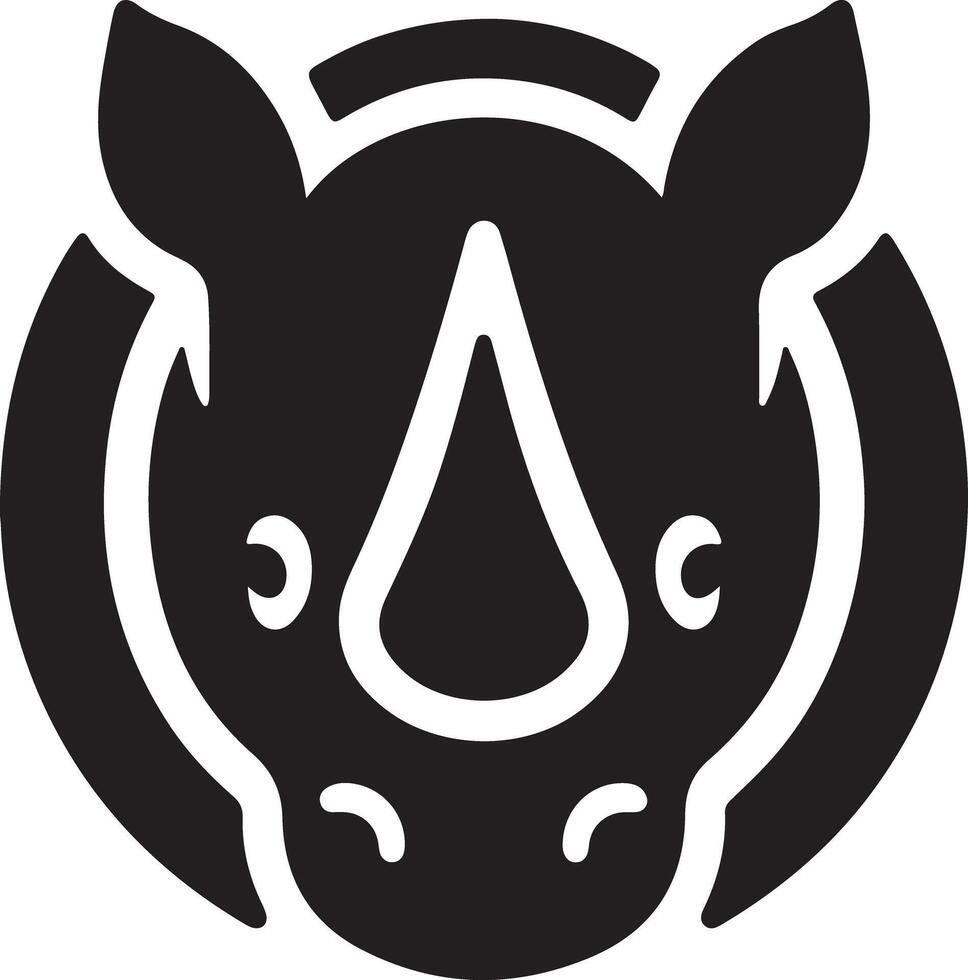 A cartoon rhino head with a large horn in black and white against a white background vector