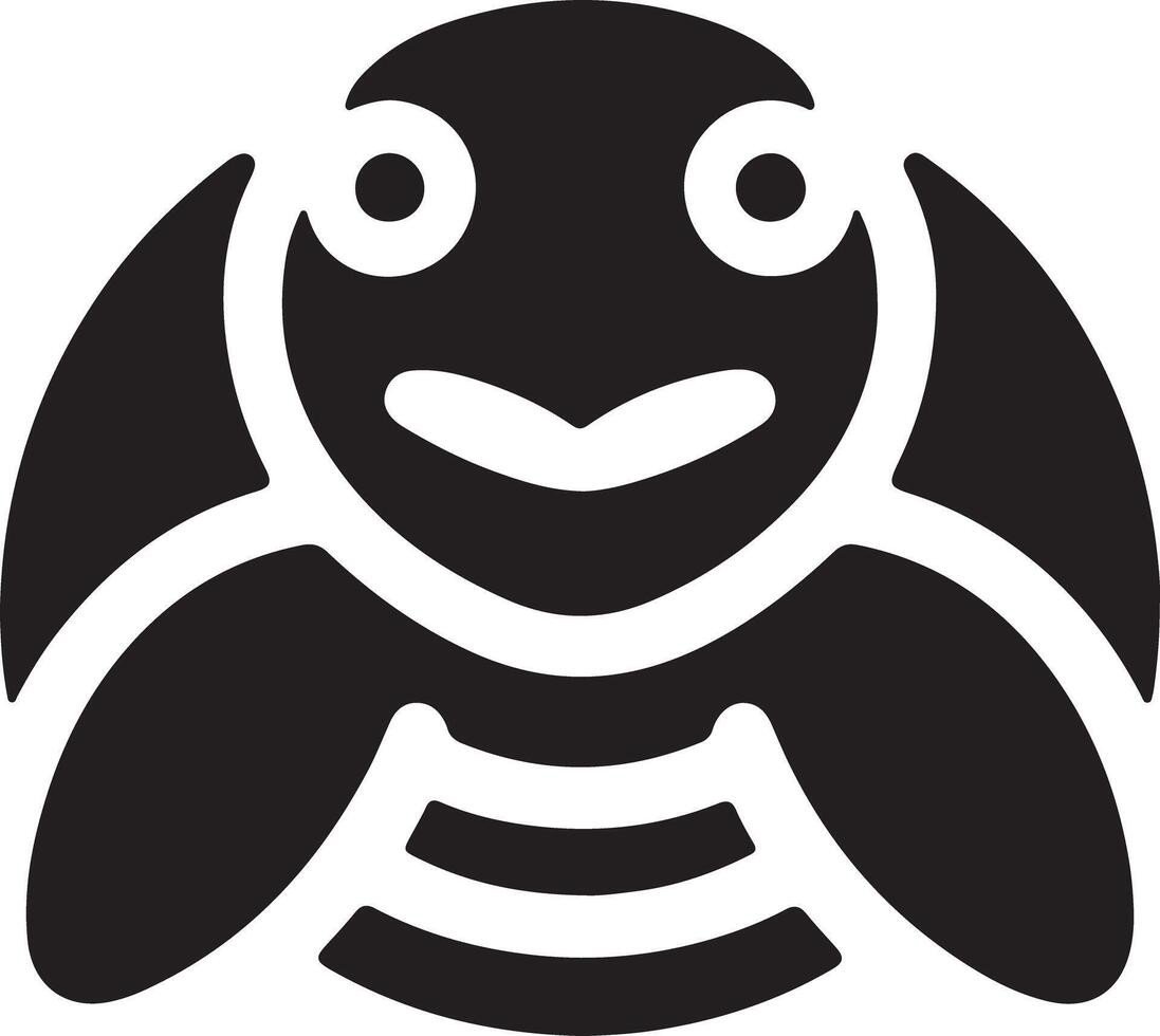 A simple black and white illustration of a stylized turtle with a smiling face vector