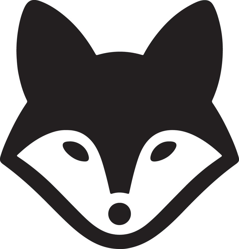 A stylized black and white fox head with pointed ears and a round nose on white background vector