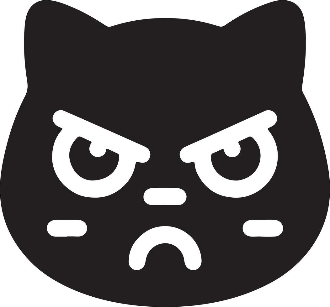 A black cat head icon with an angry expression on a white background illustration vector