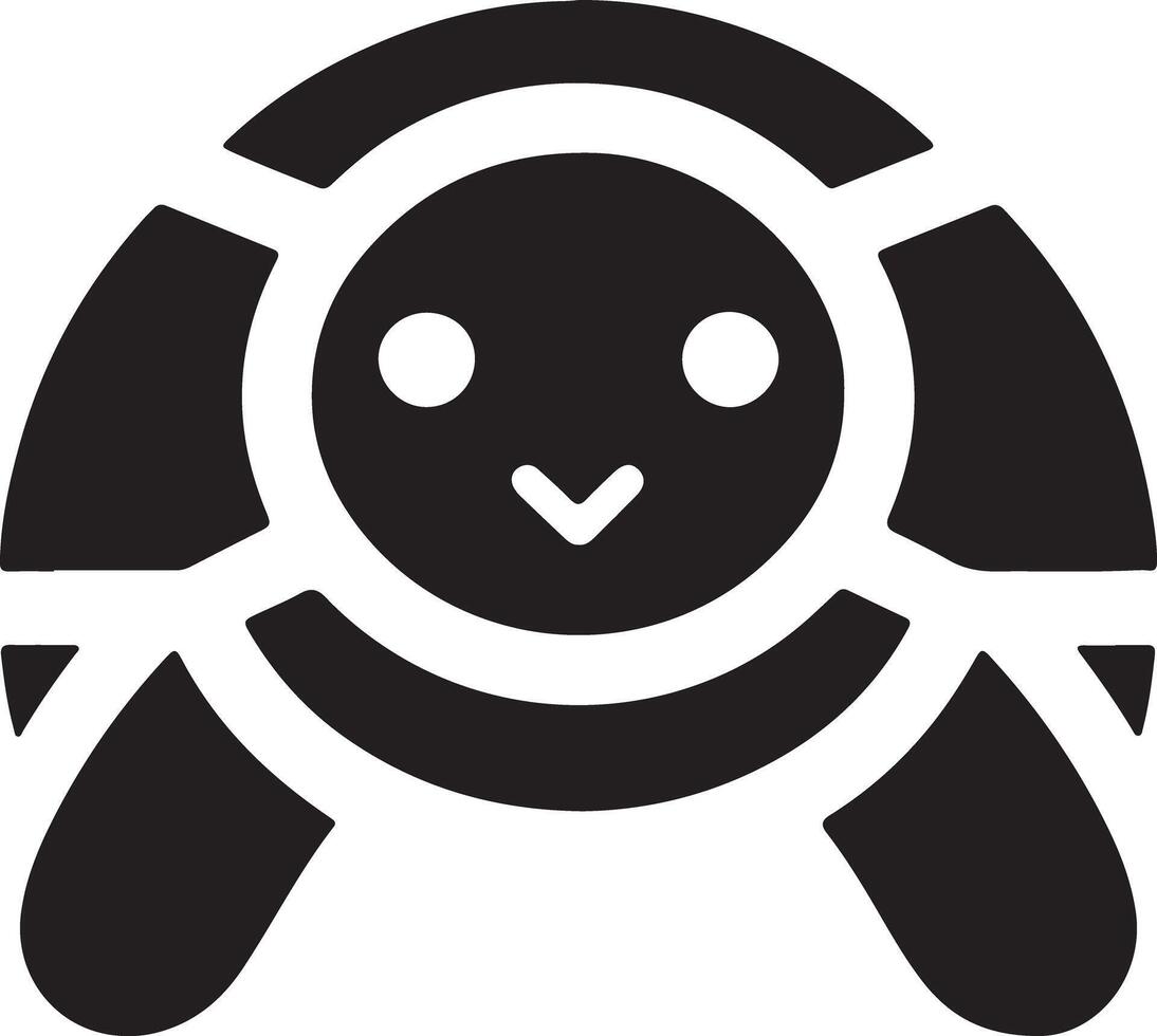 A simple black and white graphic of a turtle with a smiling face on a white background vector