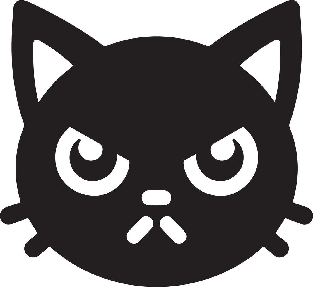 A black cat with an angry expression and white facial features on a white background vector