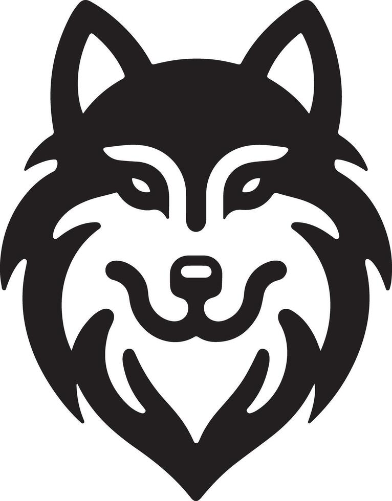 A stylized black and white illustration of a wolf head with a simple design style vector