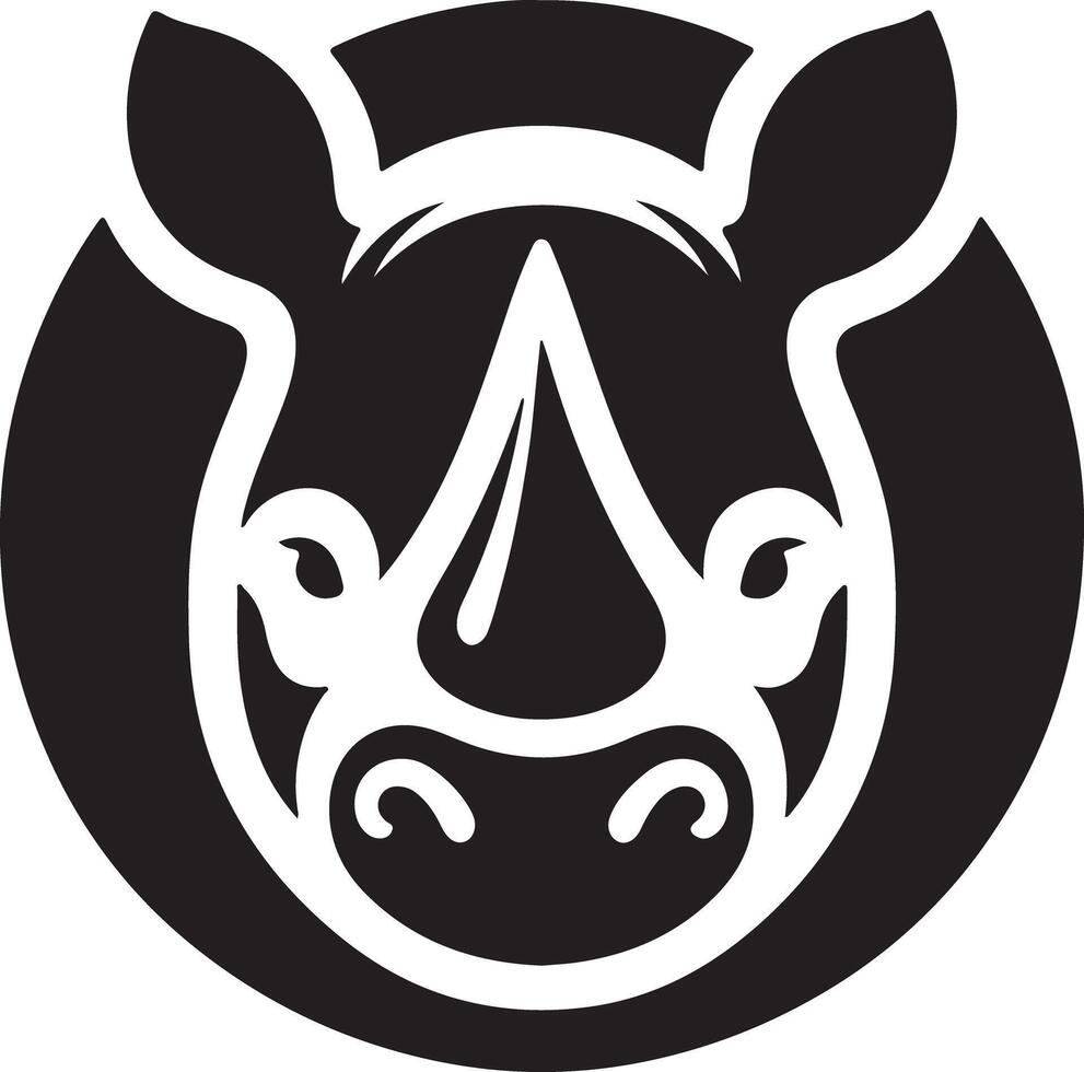 A minimalistic black and white logo of a rhino head inside a circular background vector