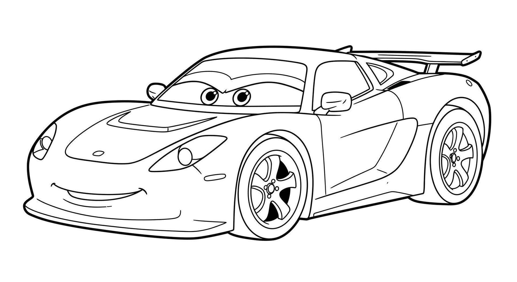 Speedy Pixar style cartoon race car, great for kids sports and vehicle themed coloring book pages vector