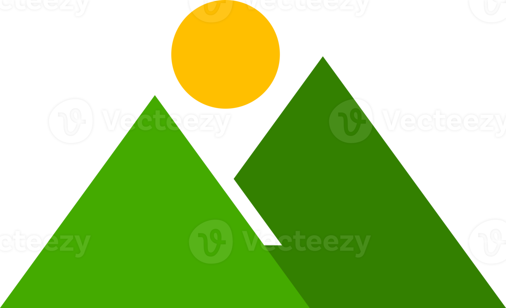 Green triangle mountain with yellow circle sun png