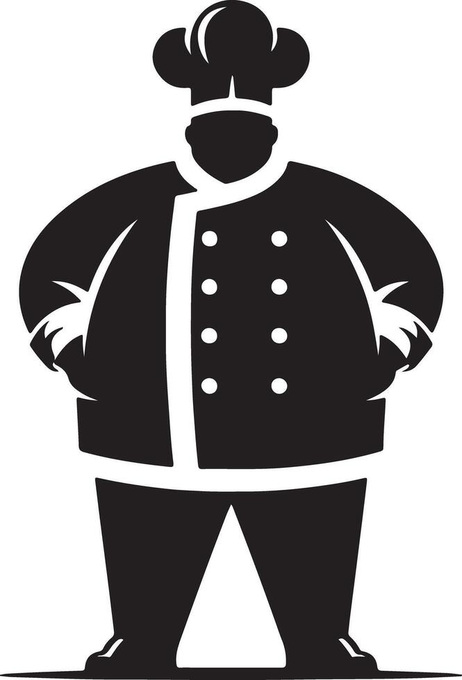 A stylized black and white illustration of a chef standing with hands on hips vector
