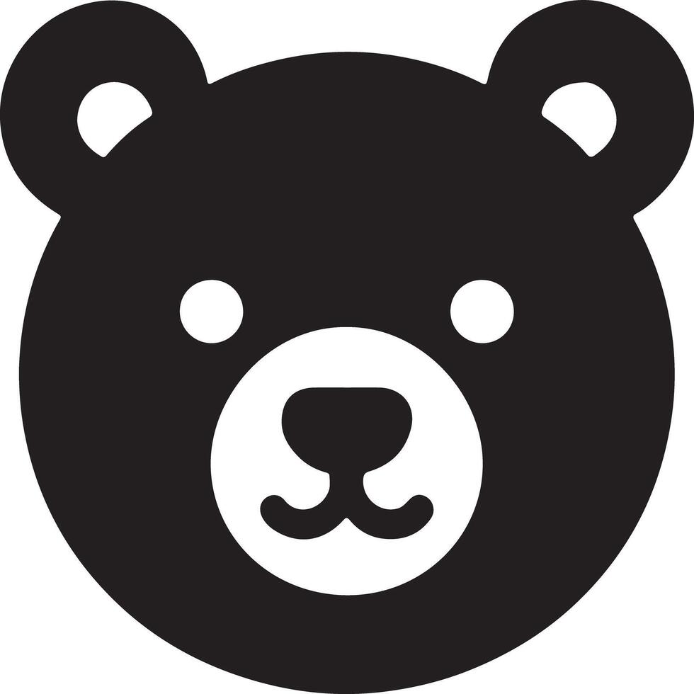 A simple black and white graphic of a bear face with round ears and a cute nose vector