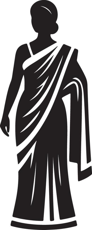 Silhouette of a woman wearing a saree with a bun hairstyle on a white background vector