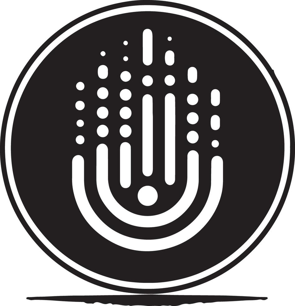 Abstract black and white logo with dots and curved lines in a circular frame design vector