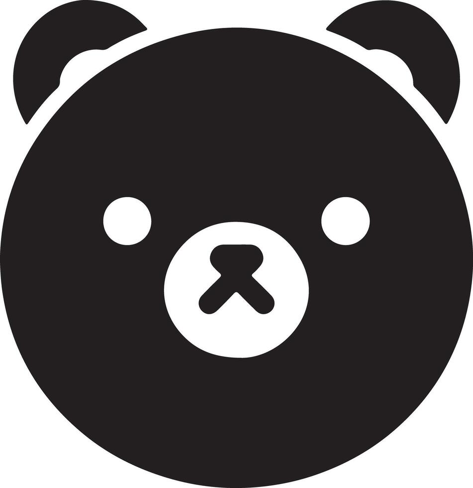A simple black and white illustration of a bear face with round ears and nose shape vector