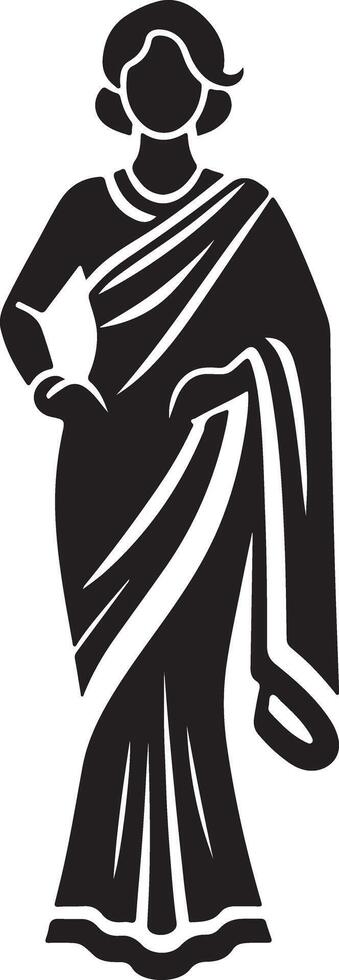 Silhouette illustration of a woman wearing a saree against a white background vector