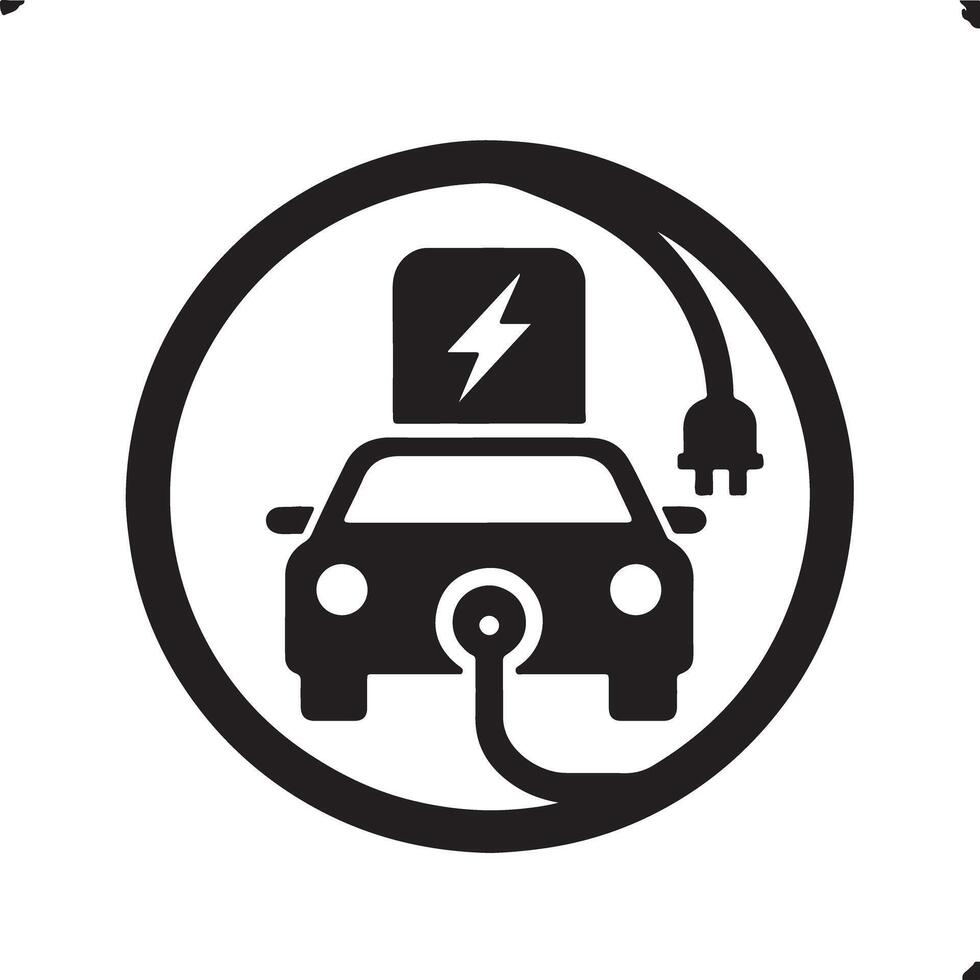 An electric car charging symbol inside of a black circle on a white background vector