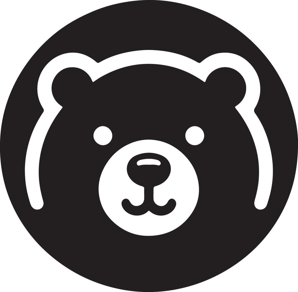 A simple black and white cartoon bear face inside a circle on a white background vector