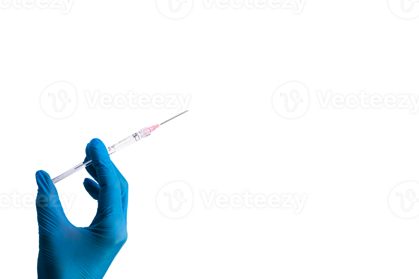 Medical syringe with injection in doctor's hand in blue glove on background. Vaccination png