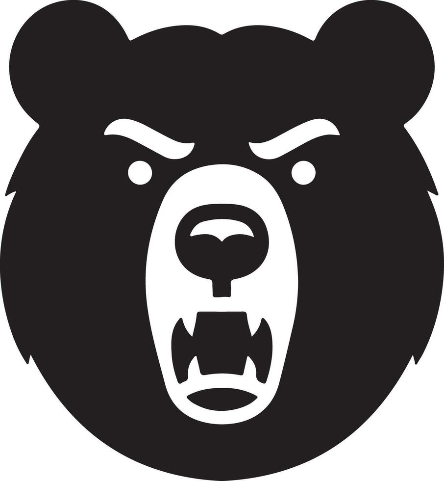 Illustration of a black bear head with an open mouth and visible teeth on white background vector