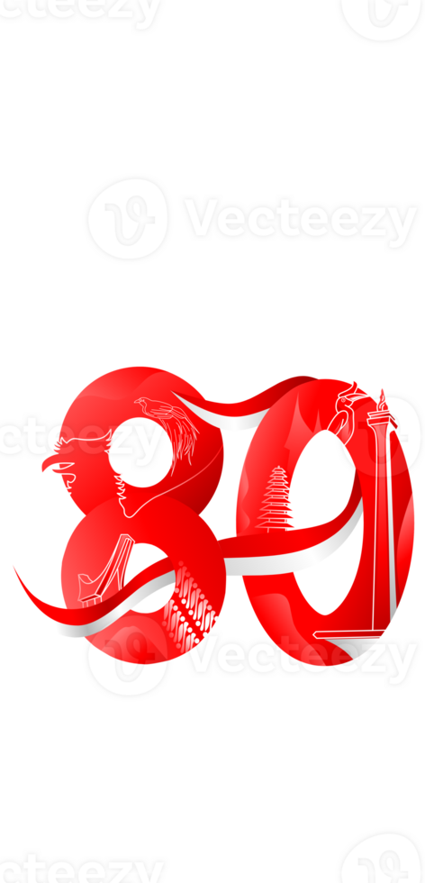 The number 80 is made of red and white png