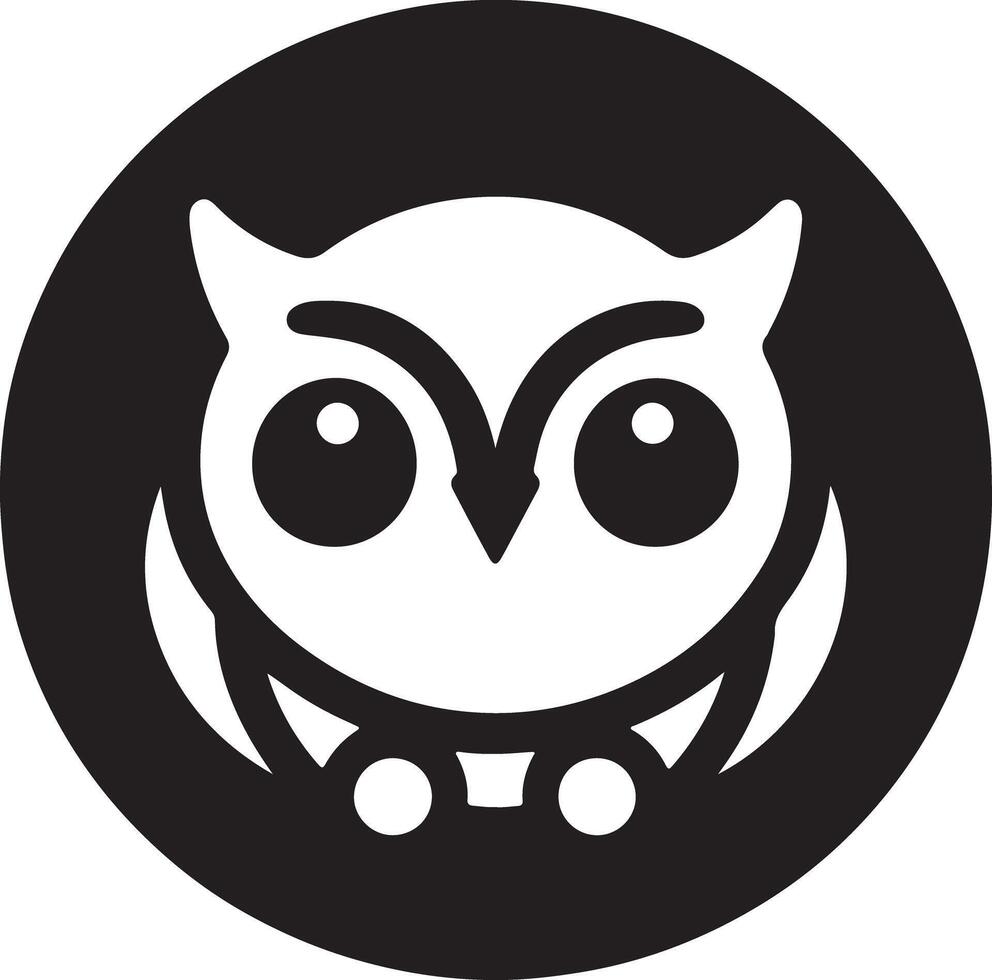 A simple black and white owl logo design in a circular frame with cute features vector
