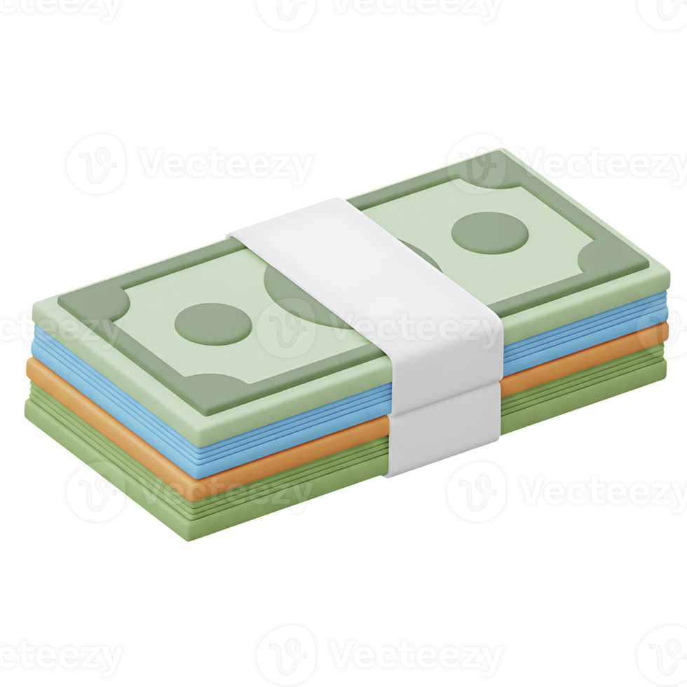Stack of stylized paper money banded together representing financial wealth and success png