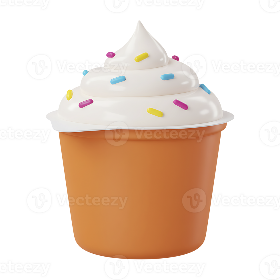 3d rendered illustration of a decorated dessert cup with colorful sprinkles and whipped cream png