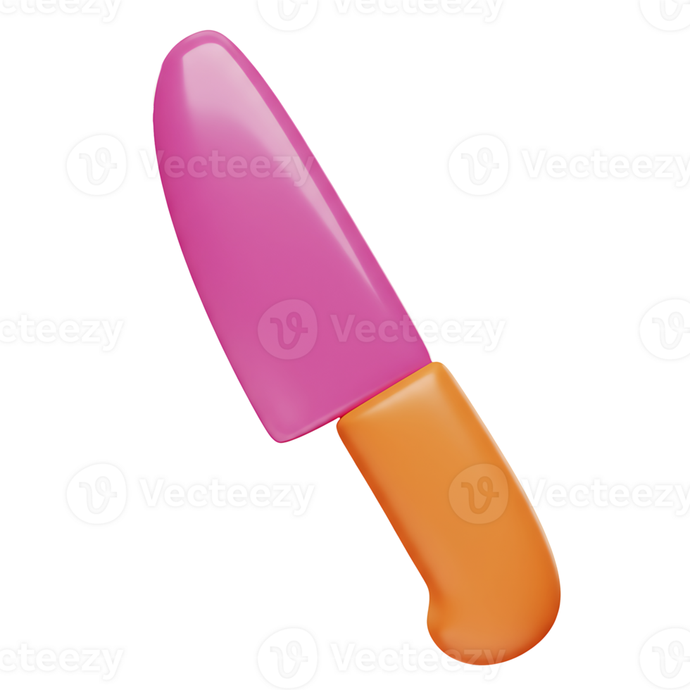 3d rendered minimalist cartoon knife illustration with orange handle and pink blade png