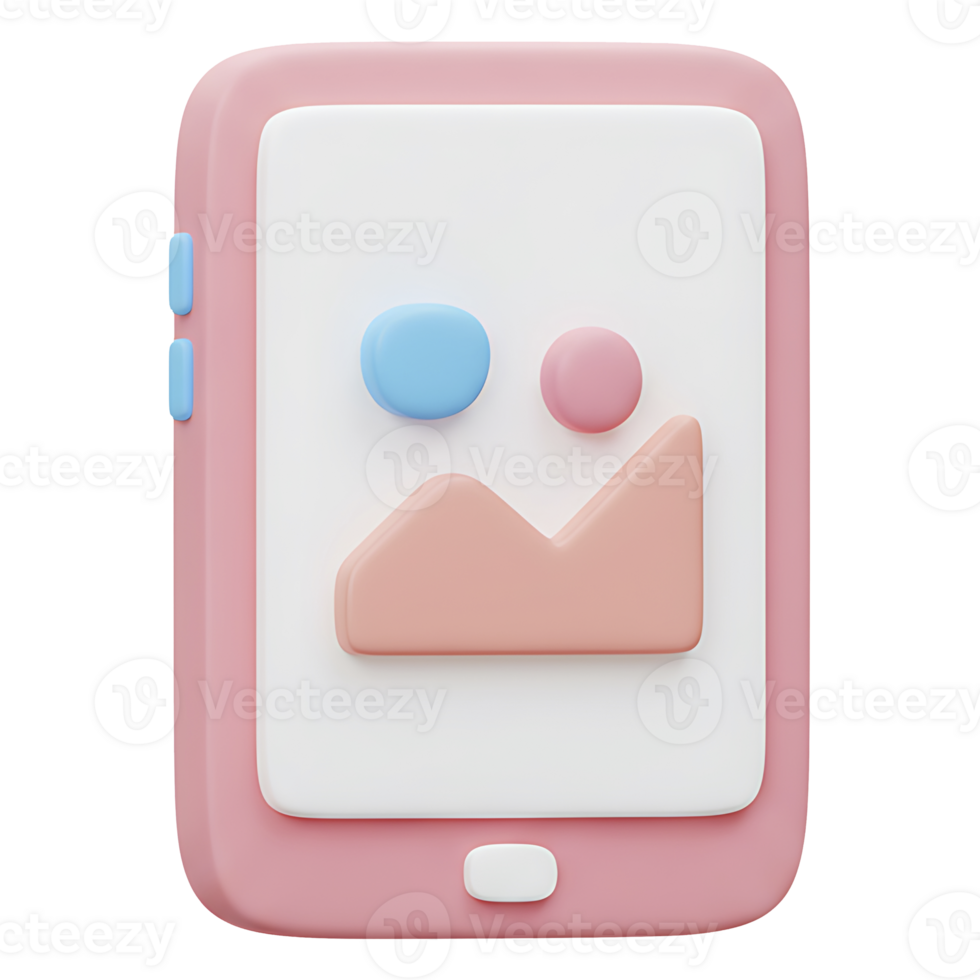 Modern 3d illustration of a pink smartphone displaying simple abstract shapes png