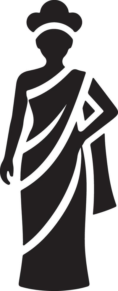 Silhouette of a woman in a long dress with a head covering against white background vector