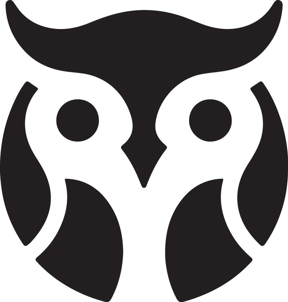 A minimalist black and white owl logo design with symmetrical features and clean lines vector