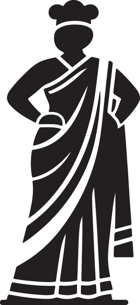 Silhouette of a woman in a sari with hands on hips standing on a white background vector