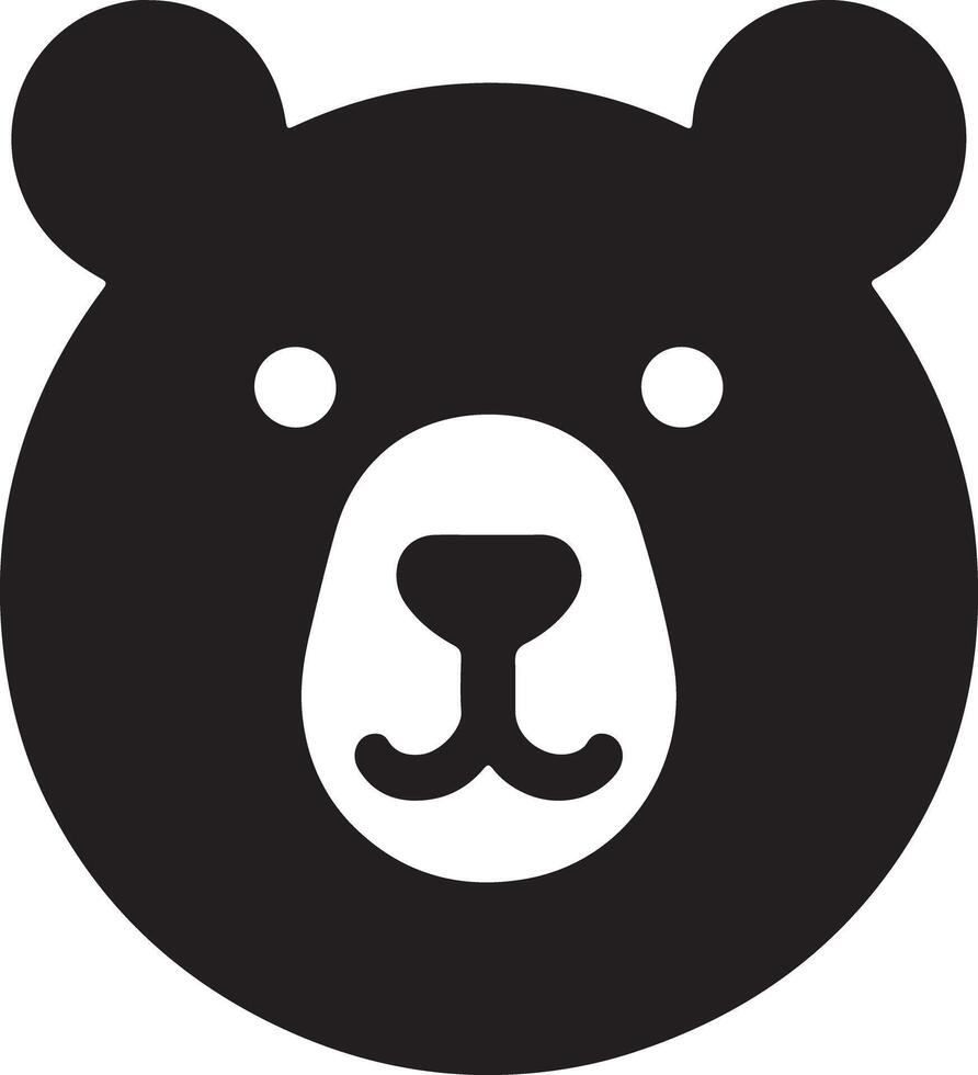 A simple black and white illustration of a bear face with round ears and a cute nose vector