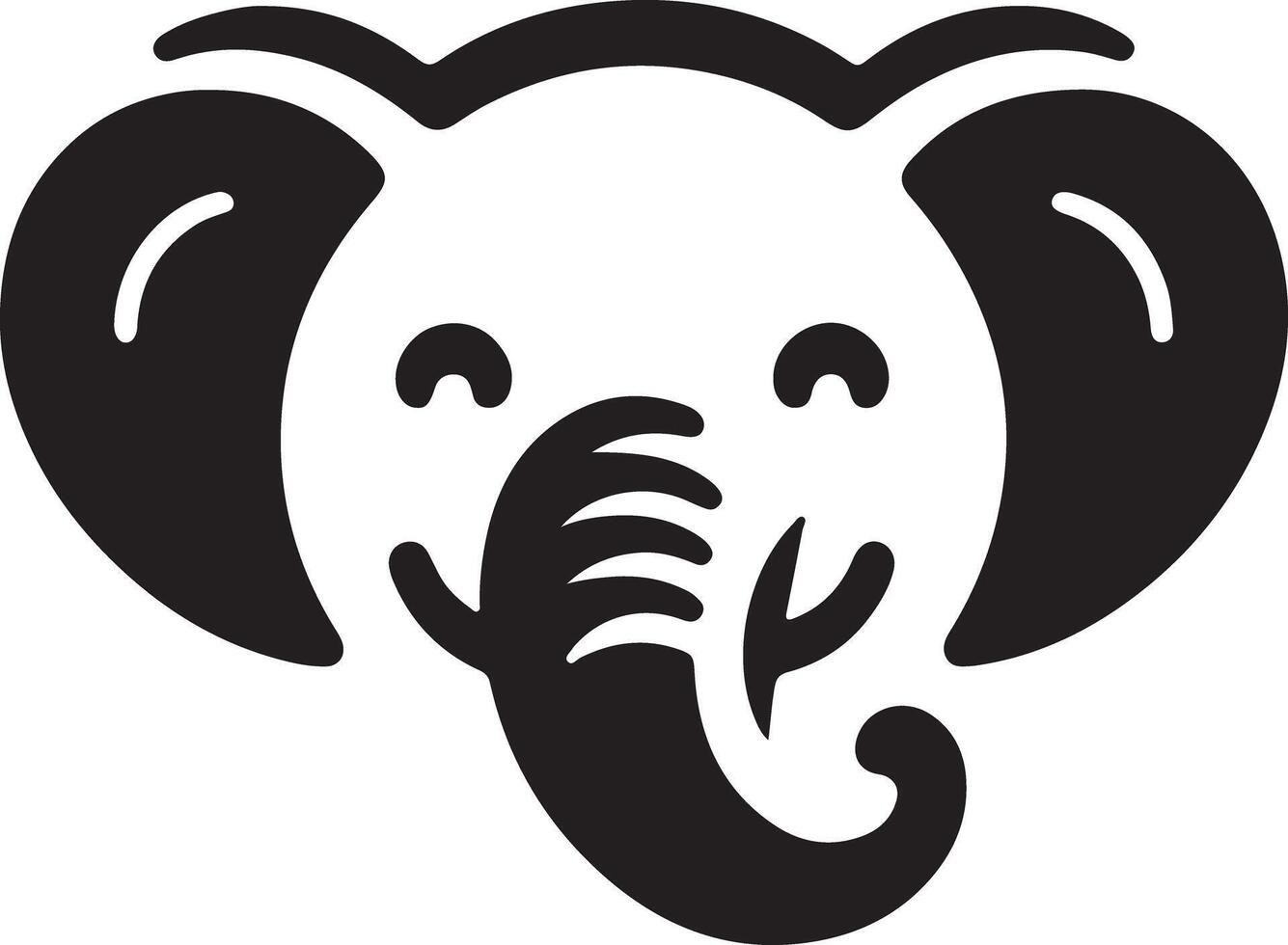 Illustration of a cartoon elephant head with a smiling face in black and white vector