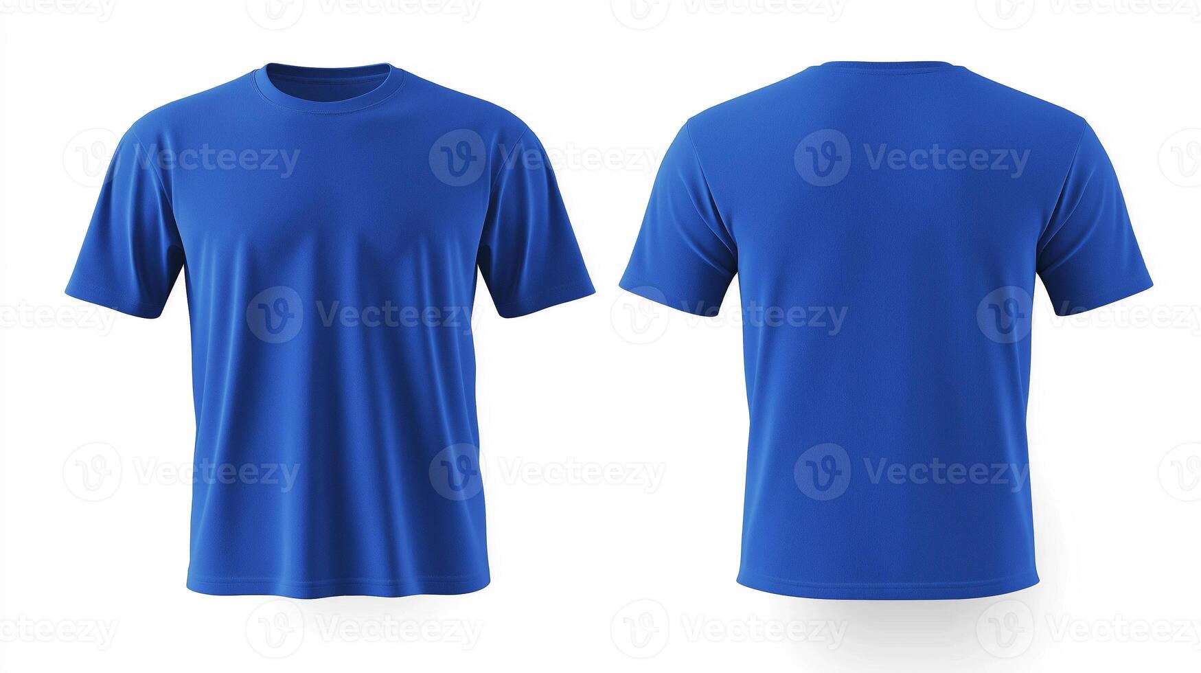 Blue Crew Neck T-Shirt Mockup, Front and Back View, Isolated photo
