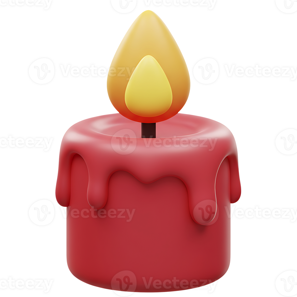 Festive 3d render of a lit red candle with a bright yellow and orange flame png