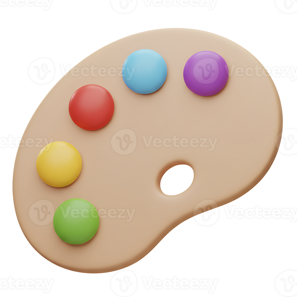 A 3d render of a colorful artist's palette with vibrant paint colors ready for creativity png