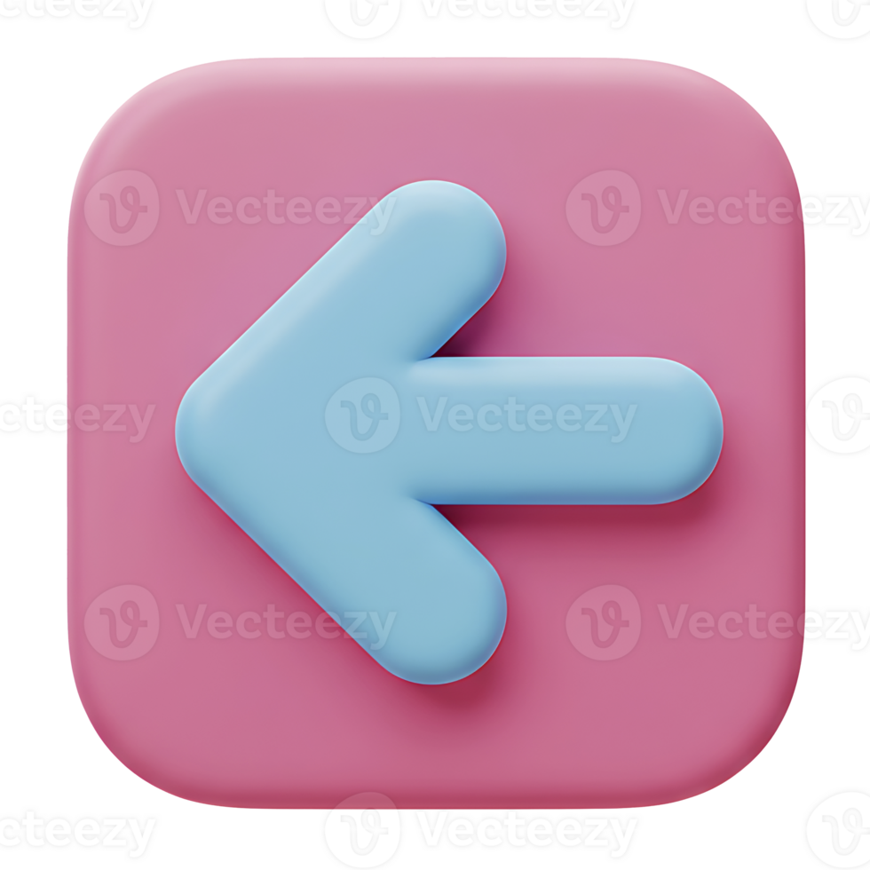 3d rendered blue arrow pointing left on a rounded pink square background png