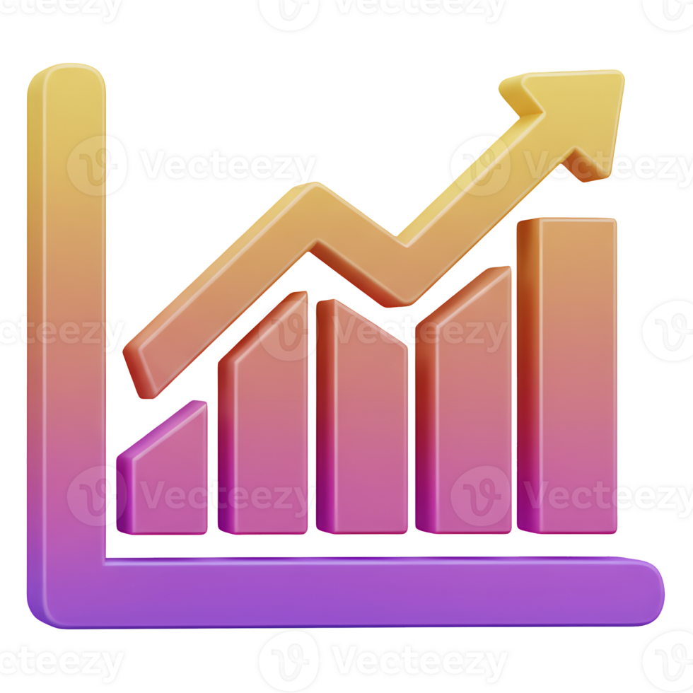 Gradient rendered upward trending bar graph with rising arrow represents business success png