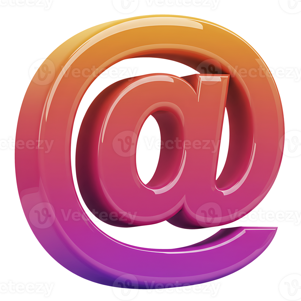 Glossy 3d illustration of an email sign with gradient color scheme and reflections png