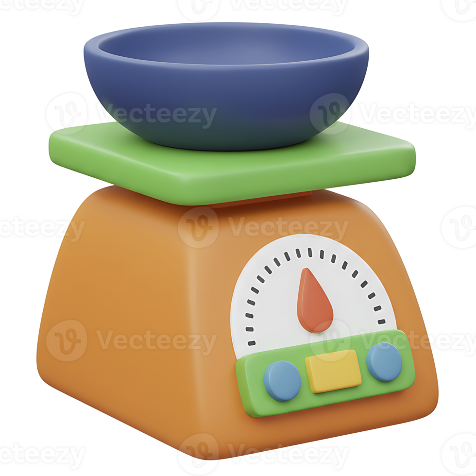 Colorful cartoon style kitchen scale with bowl illustrating food preparation and cooking concepts png