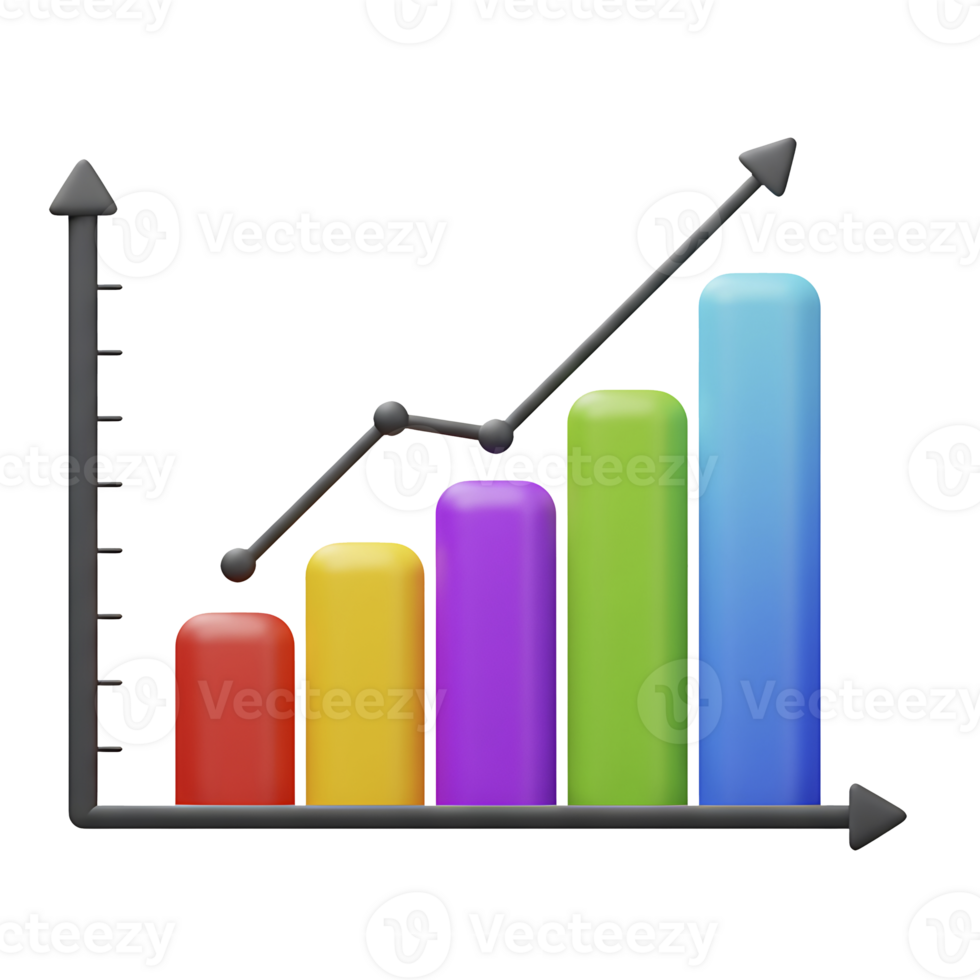 Colorful 3d rendered bar graph illustrating business growth and financial progress png