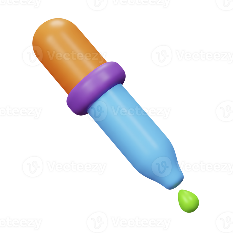 Colorful 3d rendered dropper tool with liquid droplet illustrating creativity and art png